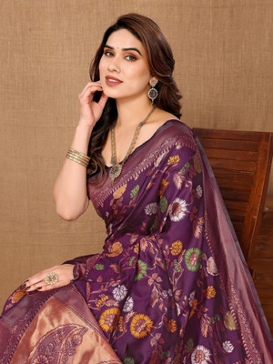 HITESH ENTERPRISE Self Design Banarasi Silk Blend Saree(Red)