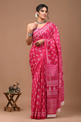 Krishna Creation Printed Ikkat Pure Cotton Saree(Pink)