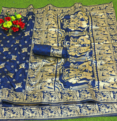Ratnavali Woven Baluchari Silk Blend, Art Silk Saree(Dark Blue)