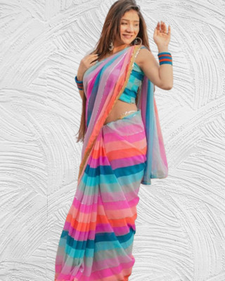 SHOBHTESH Digital Print, Printed, Striped Daily Wear Georgette Saree(Multicolor)