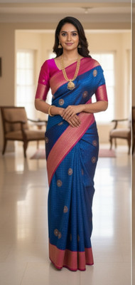 SnehaWomensWear Self Design Banarasi Silk Blend Saree(Multicolor)