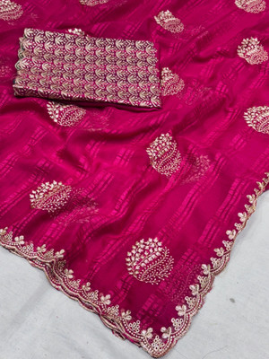 K 5 FASHION Embroidered, Self Design Bollywood Georgette Saree(Pink)