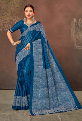 A To Z Cart Printed Chanderi Pure Cotton Saree(Multicolor)