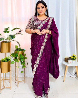 R K ENTERPRISE Embroidered Berhampuri Georgette Saree(Purple)