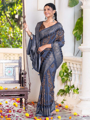 Tasrika Printed Chinnalapattu Viscose Rayon Saree(Grey)