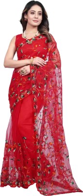 G JELLY FASHION TREE Embroidered Bollywood Net Saree(Red)