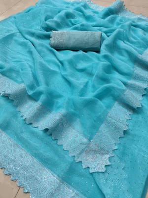 Sareez House Solid/Plain Bollywood Chiffon Saree(Light Blue)
