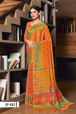 Elite Fashion Embroidered Bollywood Crepe Saree(Orange)