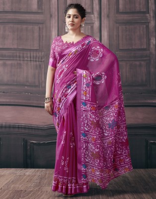 Samah Printed Daily Wear Cotton Blend Saree(Pink, Multicolor)