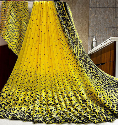 Sanjana Silk Geometric Print Bollywood Georgette Saree(Yellow)