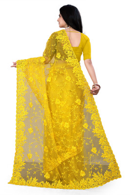 SPAREN CREATION Embroidered Bollywood Net Saree(Yellow)
