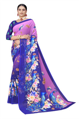 Pemal Designer Digital Print Bollywood Georgette Saree(Pink)