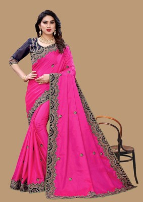 Adini Embroidered Bollywood Silk Blend Saree(Pink)