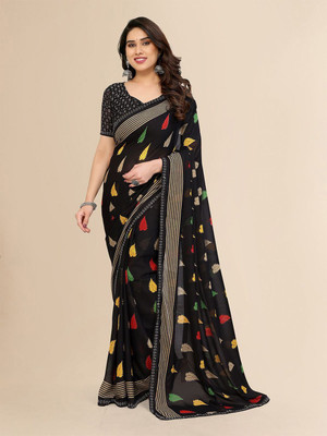 Moda Rapido Printed Bollywood Georgette Saree(Black)
