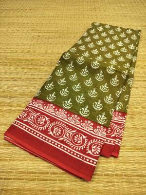 Sayak Creation Printed Chanderi Cotton Blend Saree(Light Green)
