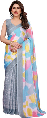 sadika Color Block Daily Wear Chiffon, Silk Blend Saree(Grey)