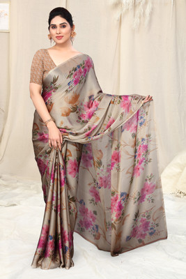 MIRCHI FASHION Printed, Floral Print Daily Wear Chiffon, Georgette Saree(Beige, Pink)