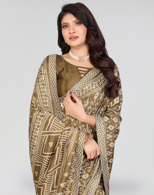 ANIRAV Printed Daily Wear Tussar Silk, Lace Saree(Green)
