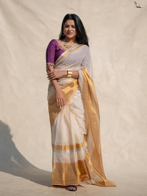 Lakshmi Boutique Solid/Plain Handloom Handloom Mulmul Saree(White)