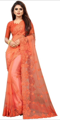 ANGEL BOUTIQUE Embroidered Bollywood Net Saree(Orange)