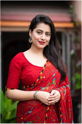 AVTC Animal Print Bollywood Georgette Saree(Red)