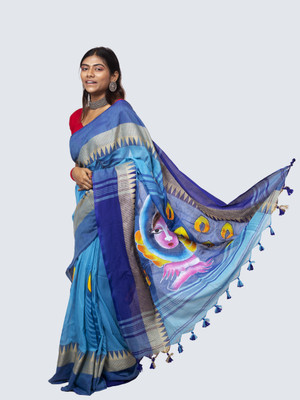 AngaShobha Self Design Bollywood Cotton Blend Saree(Light Blue)