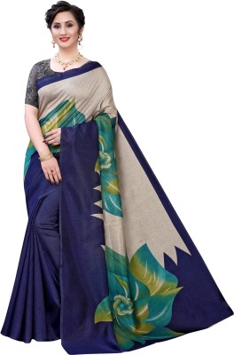 Silkbazar Printed Mysore Art Silk Saree(Dark Blue)