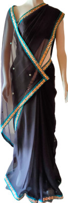 Krafts & Kreations Embroidered Bollywood Georgette Saree(Black)