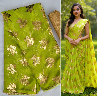Kylar Printed Bollywood Chiffon Saree(Dark Green)