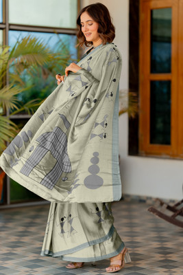 MIRCHI FASHION Printed, Blocked Printed Daily Wear Chiffon, Georgette Saree(Light Green, Grey)