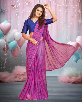 Jayu Printed Leheria Georgette Saree(Pink)
