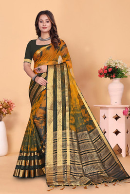 Aarunika SKT Printed Bollywood Art Silk Saree(Green, Yellow)