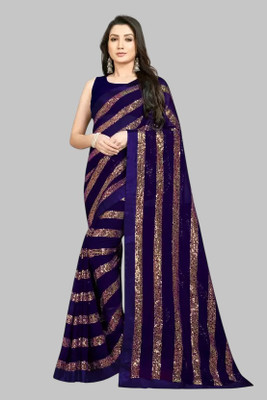 LADY SHOPI Embellished Bollywood Georgette Saree(Dark Blue)