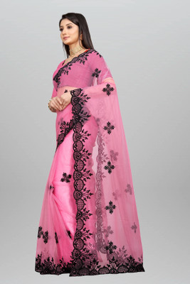 YASHVI Embroidered Bollywood Net Saree(Pink)