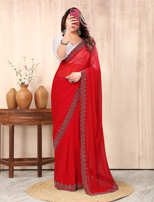 PMD Fashion Self Design Bollywood Georgette Saree(Red)
