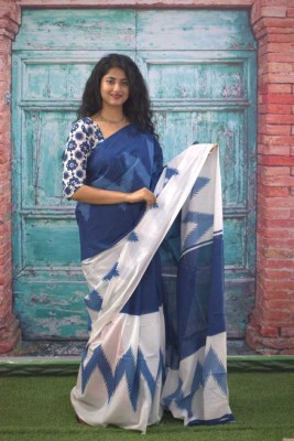 NIKHILAM Printed Daily Wear Pure Cotton Saree(Dark Blue)