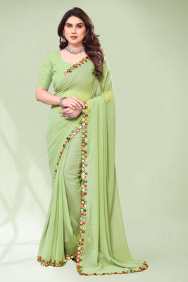 Herink Fashion Solid/Plain Bollywood Georgette Saree(Light Green)