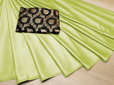 HouseOfCommon Solid/Plain Bollywood Silk Blend Saree(Light Green)