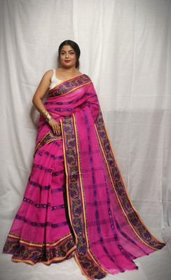KhayaFashion Printed Tant Pure Cotton Saree(Pink)