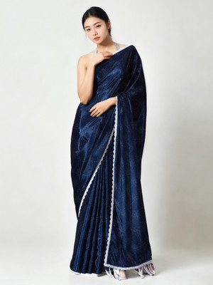 HouseOfCommon Solid/Plain Bollywood Silk Blend Saree(Blue)