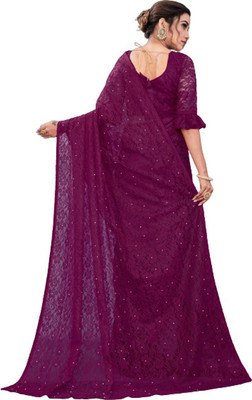 NORAFLEX Self Design Bollywood Net Saree(Purple)