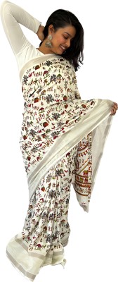 Sitanjali Printed Bollywood Art Silk, Silk Blend Saree(Black, White)