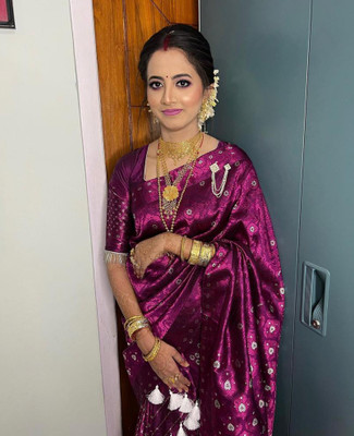 Tech Twins Woven Mekhela Chador Silk Blend Saree(Purple)