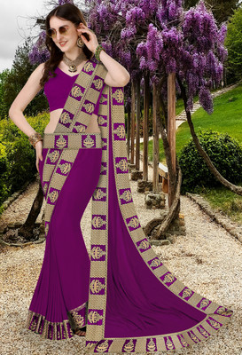 FabDaisy Printed Banarasi Lycra Blend Saree(Purple)