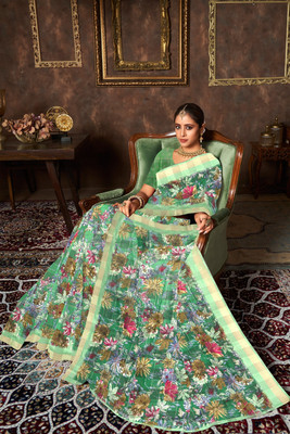 nirmal creation Printed Daily Wear Linen Saree(Multicolor)