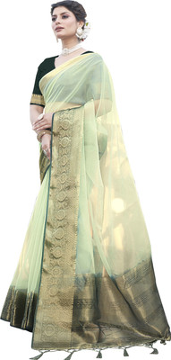 Aarunika MNT Solid/Plain Bollywood Organza Saree(Green)