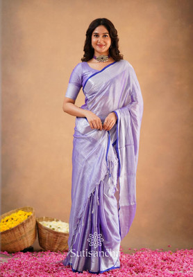NAMITASAREES Solid/Plain Saree with Attached Blouse Tissue Saree(Purple)
