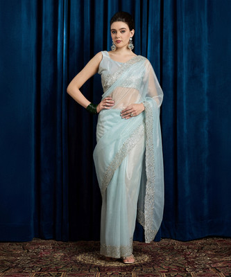 Sareemall Embroidered Bollywood Net Saree(Light Blue)