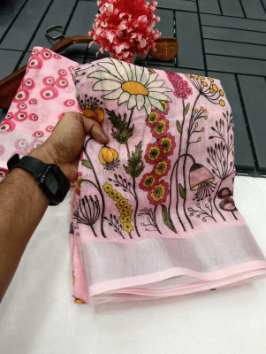 PRTRENDZ Printed, Woven Kanjivaram Pure Cotton, Cotton Linen Saree(Pink)
