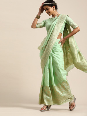 Divastri Woven Banarasi Silk Blend Saree(Light Green)